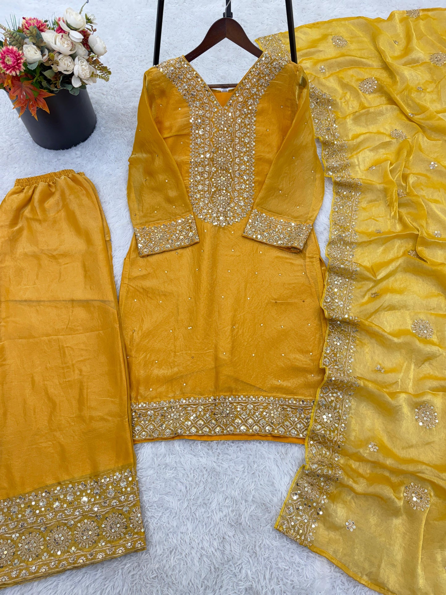 New Fendy Silk Embroidered Plazo Set