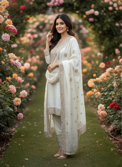 New Fendy Silk Embroidered Plazo Set