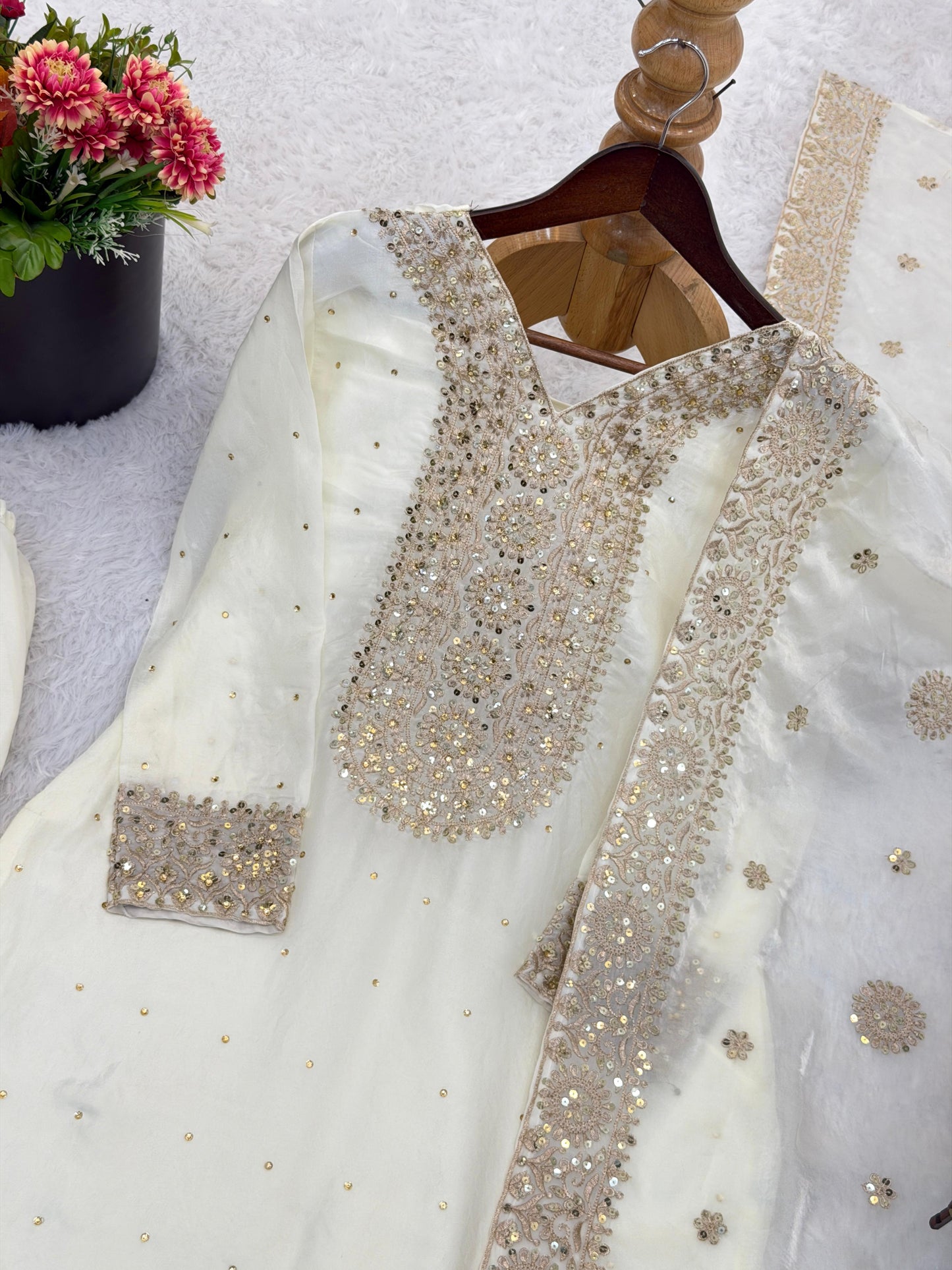 New Fendy Silk Embroidered Plazo Set