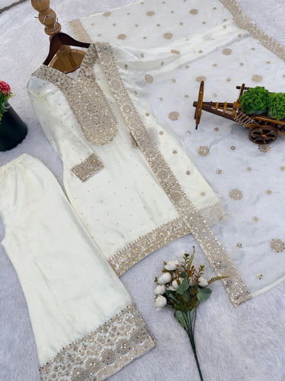 New Fendy Silk Embroidered Plazo Set