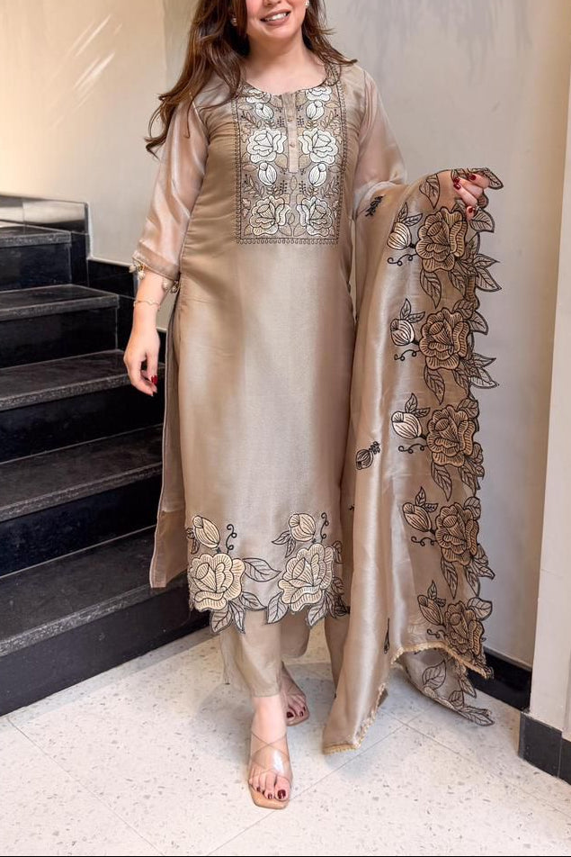 Designer Embroidered Cut Work Suit
