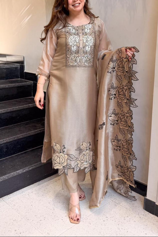 Designer Embroidered Cut Work Suit