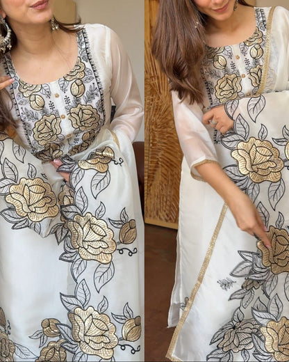 Designer Embroidered Cut Work Suit