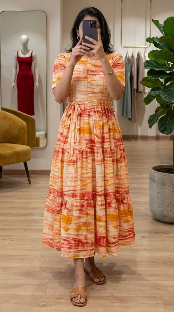 Flowy Rayon Shibori Maxi Dress