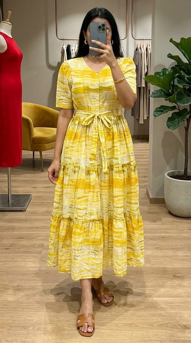 Flowy Rayon Shibori Maxi Dress