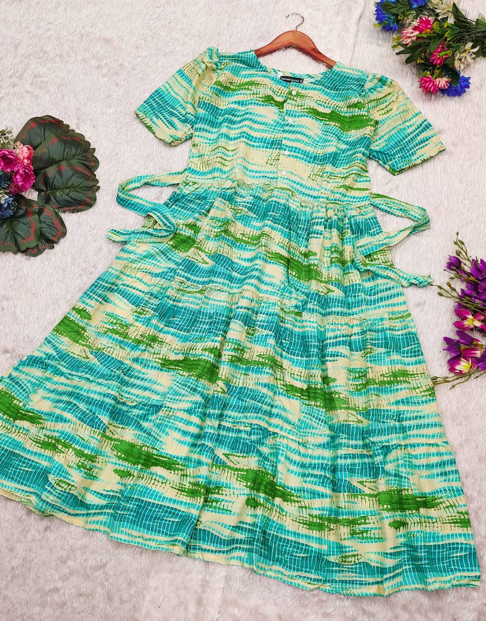 Flowy Rayon Shibori Maxi Dress