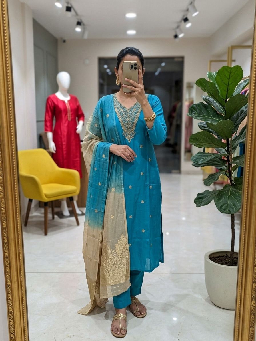 Festive Roman Silk Kurta Set With Chanderi Dupatta