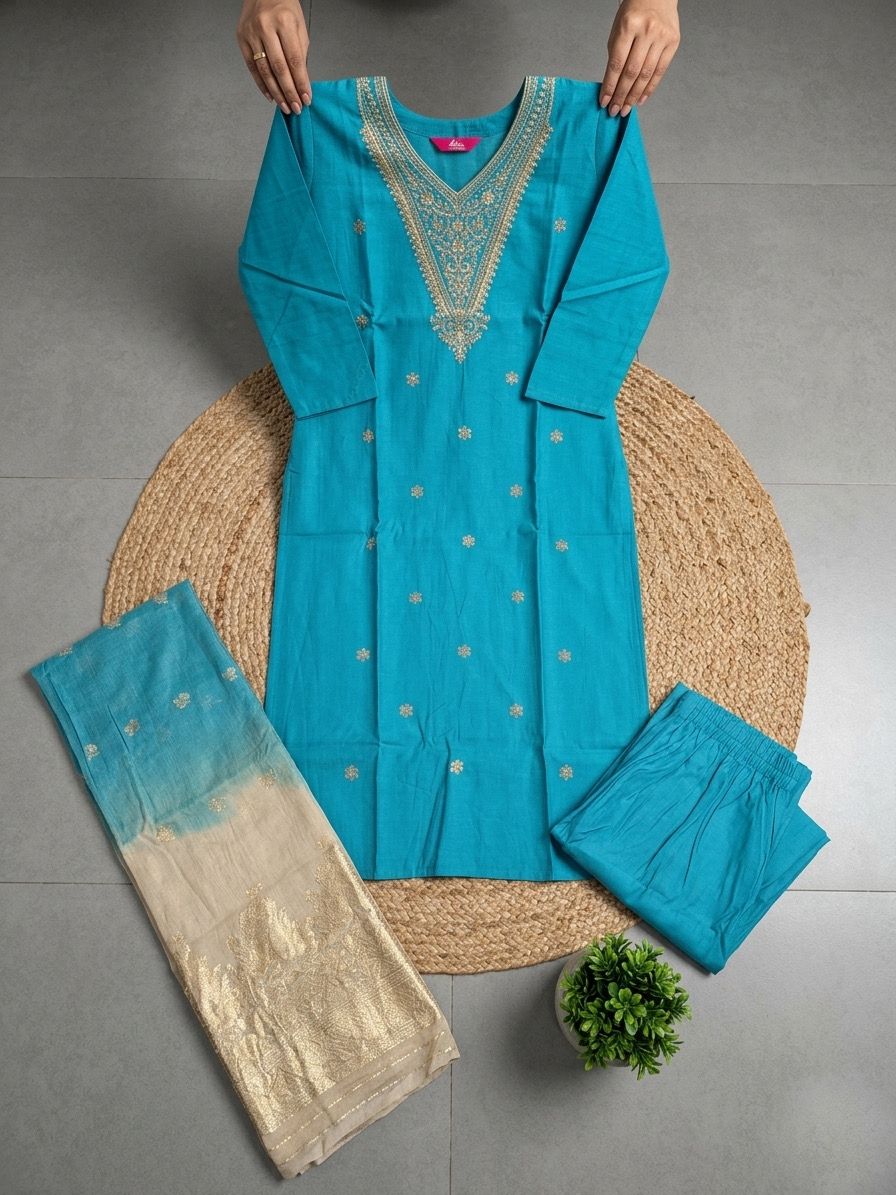 Festive Roman Silk Kurta Set With Chanderi Dupatta