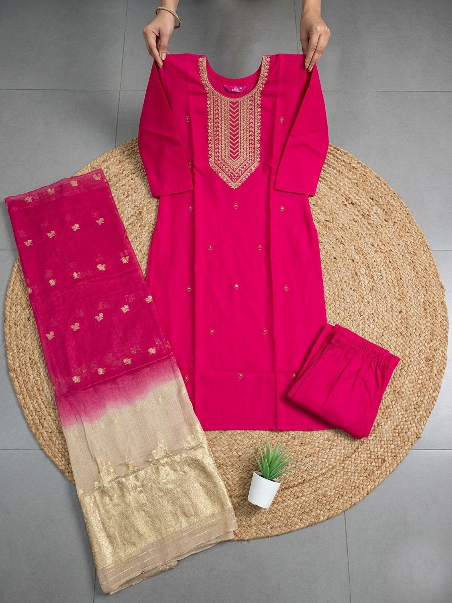 Festive Roman Silk Kurta Set With Chanderi Dupatta