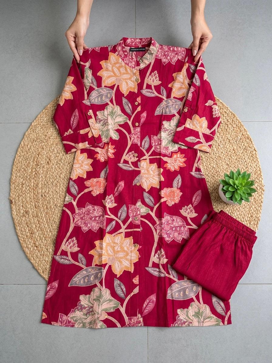 Elegant Printed Bamboo Cotton Kurta Set