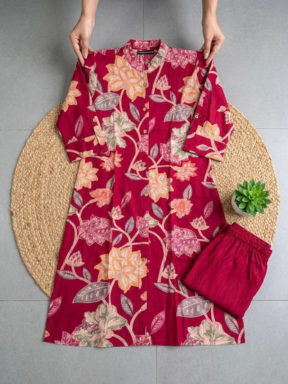 Elegant Printed Bamboo Cotton Kurta Set