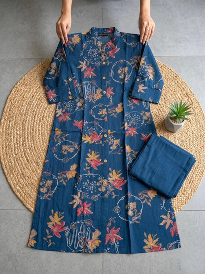 Elegant Printed Bamboo Cotton Kurta Set