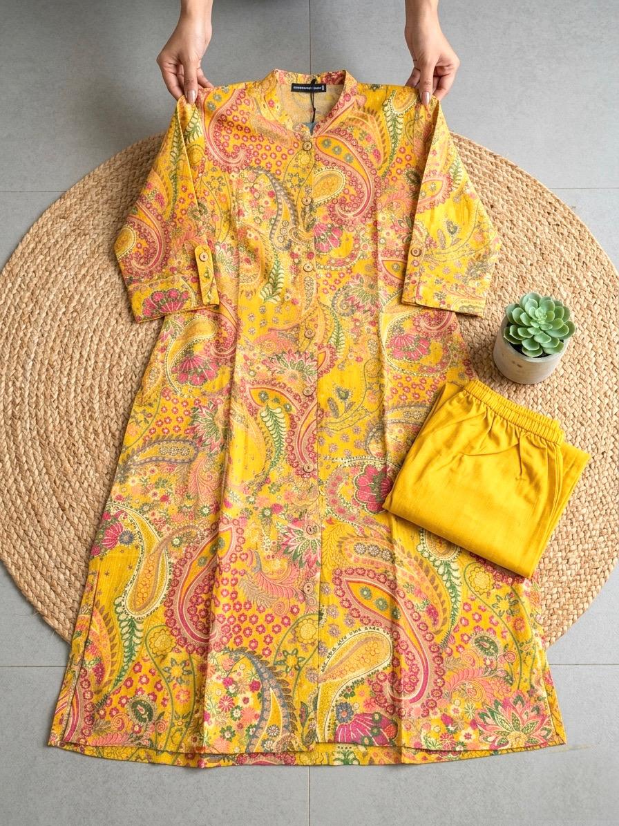 Elegant Printed Bamboo Cotton Kurta Set