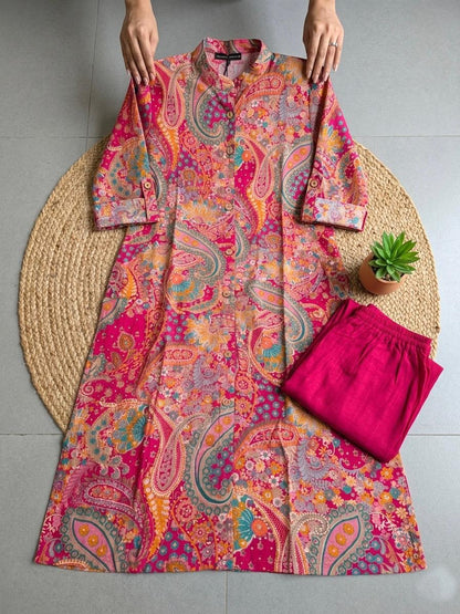 Elegant Printed Bamboo Cotton Kurta Set