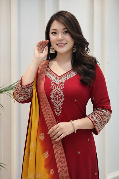 Premium Berry Silk Festive Suit Set