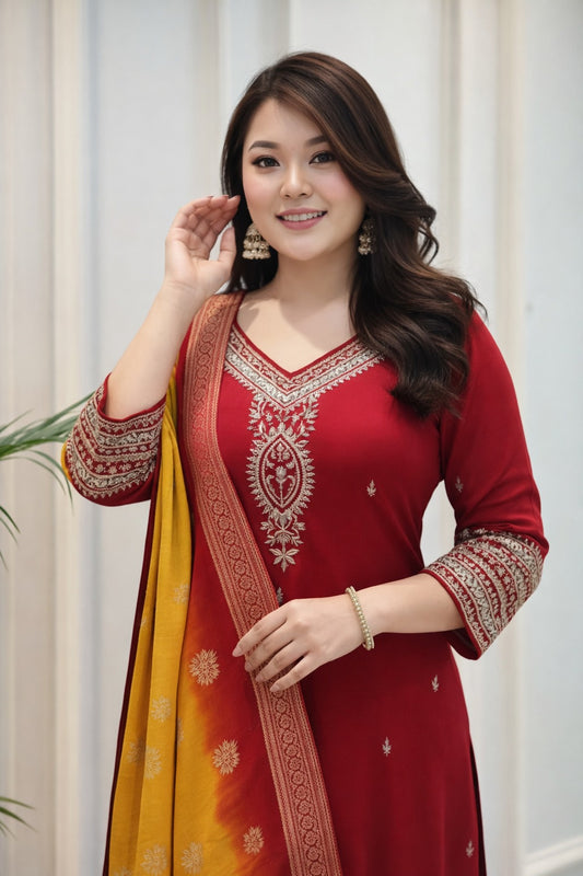 Premium Berry Silk Festive Suit Set