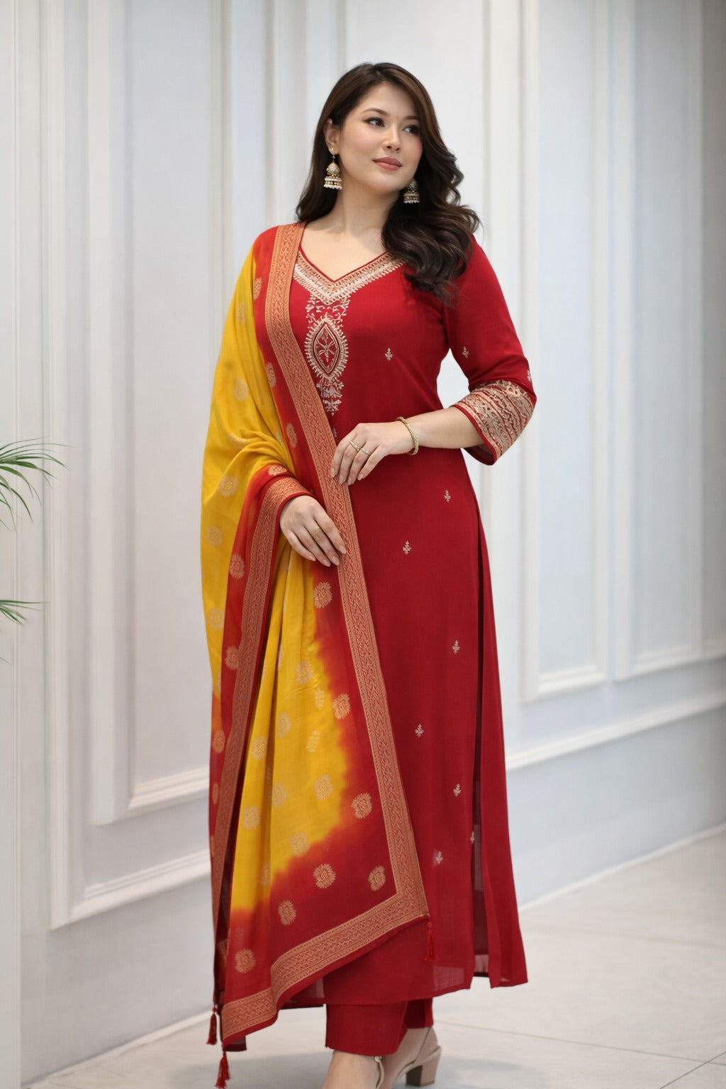 Premium Berry Silk Festive Suit Set