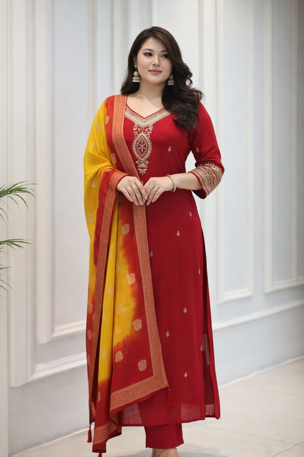 Premium Berry Silk Festive Suit Set
