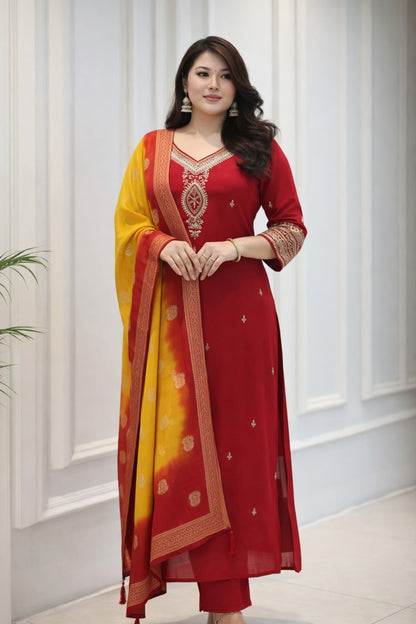 Premium Berry Silk Festive Suit Set