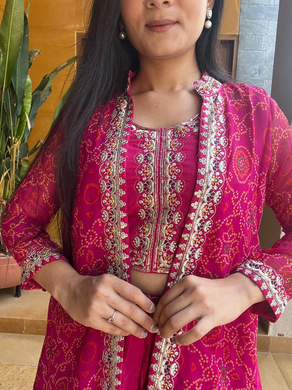 Festive Bandhej Lehenga Choli And Shrug Set