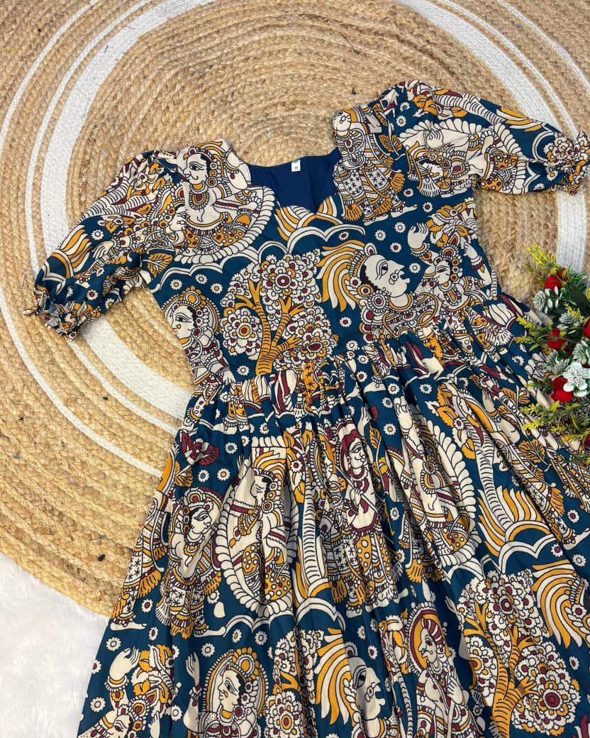 Kalamkari Muslin Cotton Maxi Dress