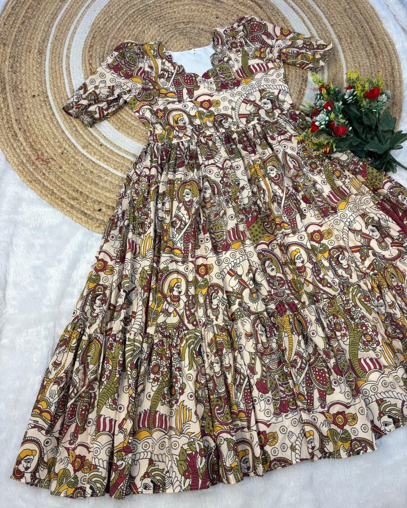 Kalamkari Muslin Cotton Maxi Dress