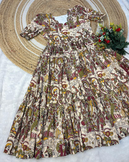 Kalamkari Muslin Cotton Maxi Dress