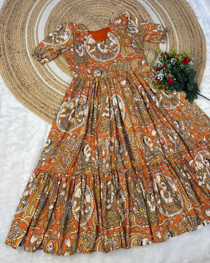 Kalamkari Muslin Cotton Maxi Dress