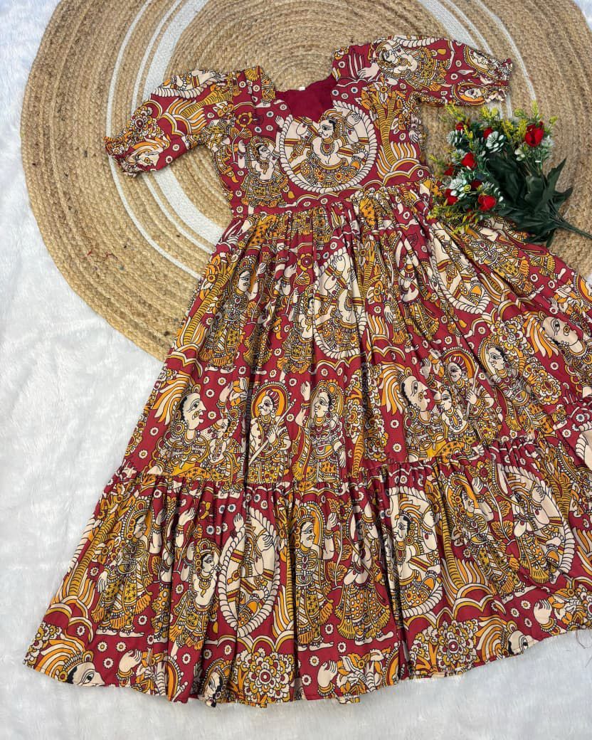 Kalamkari Muslin Cotton Maxi Dress