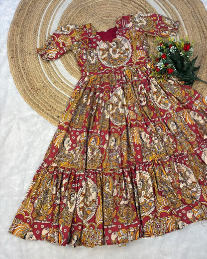 Kalamkari Muslin Cotton Maxi Dress