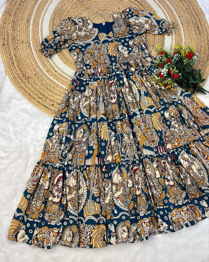 Kalamkari Muslin Cotton Maxi Dress