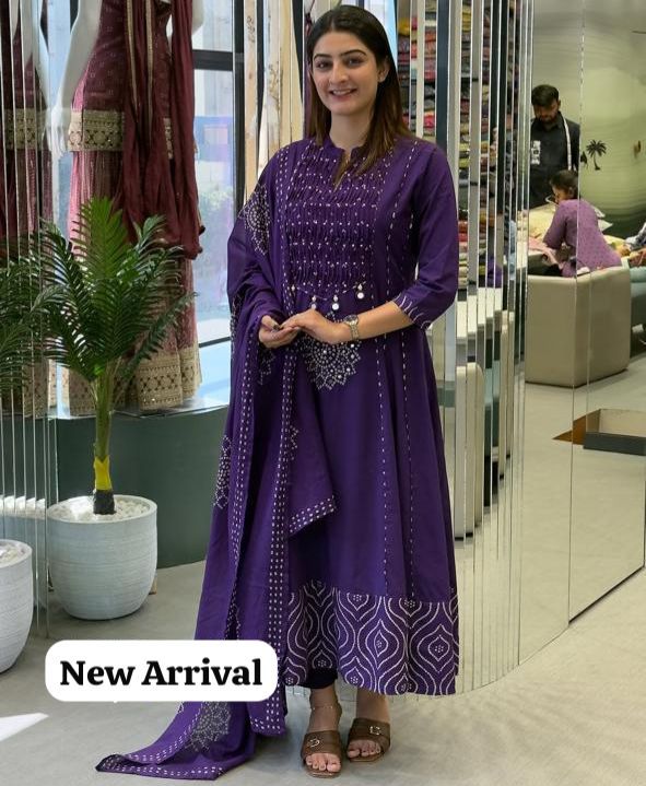 Stylish Discharge Print A-line Kurta 3-Piece Set
