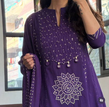 Stylish Discharge Print A-line Kurta 3-Piece Set