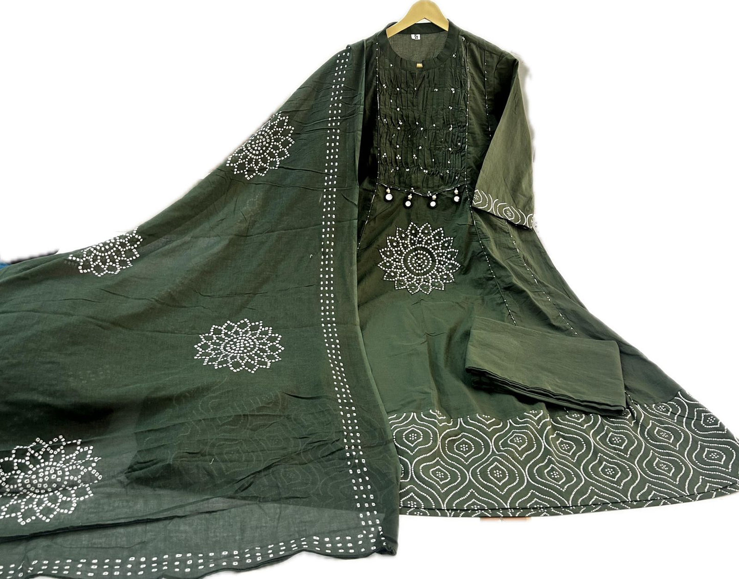Stylish Discharge Print A-line Kurta 3-Piece Set