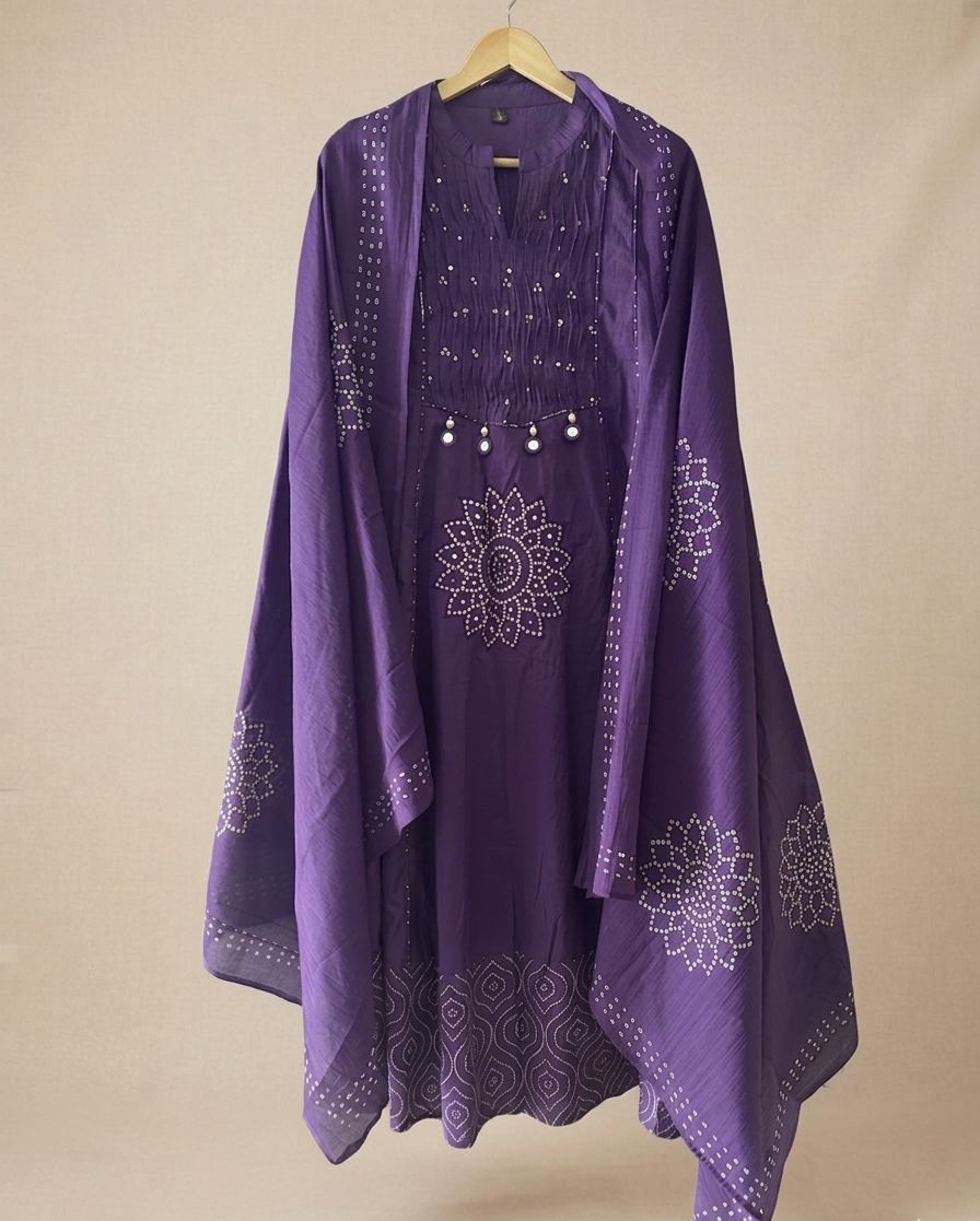 Stylish Discharge Print A-line Kurta 3-Piece Set