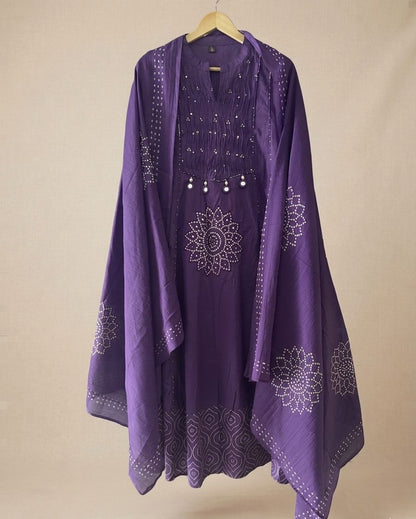 Stylish Discharge Print A-line Kurta 3-Piece Set