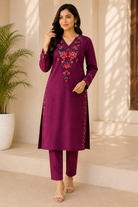 Beautiful Embroidered Cotton Co-ord Set