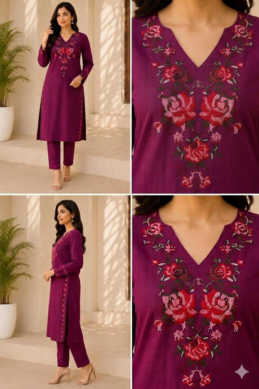 Beautiful Embroidered Cotton Co-ord Set