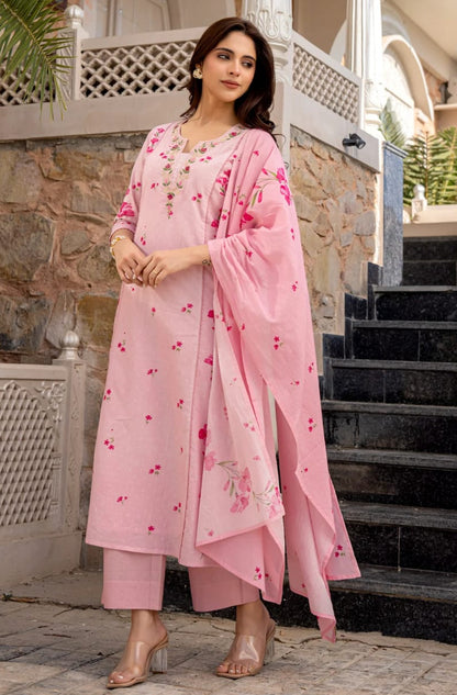 Graceful Printed Mul-Mul Cotton Kurta Set