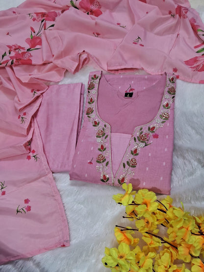 Graceful Printed Mul-Mul Cotton Kurta Set