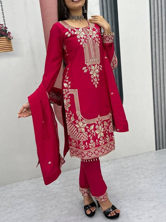 Designer Chinon Party Wear Suit Set