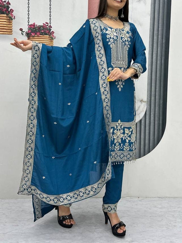 Designer Chinon Party Wear Suit Set