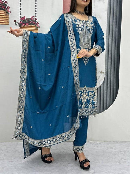 Designer Chinon Party Wear Suit Set