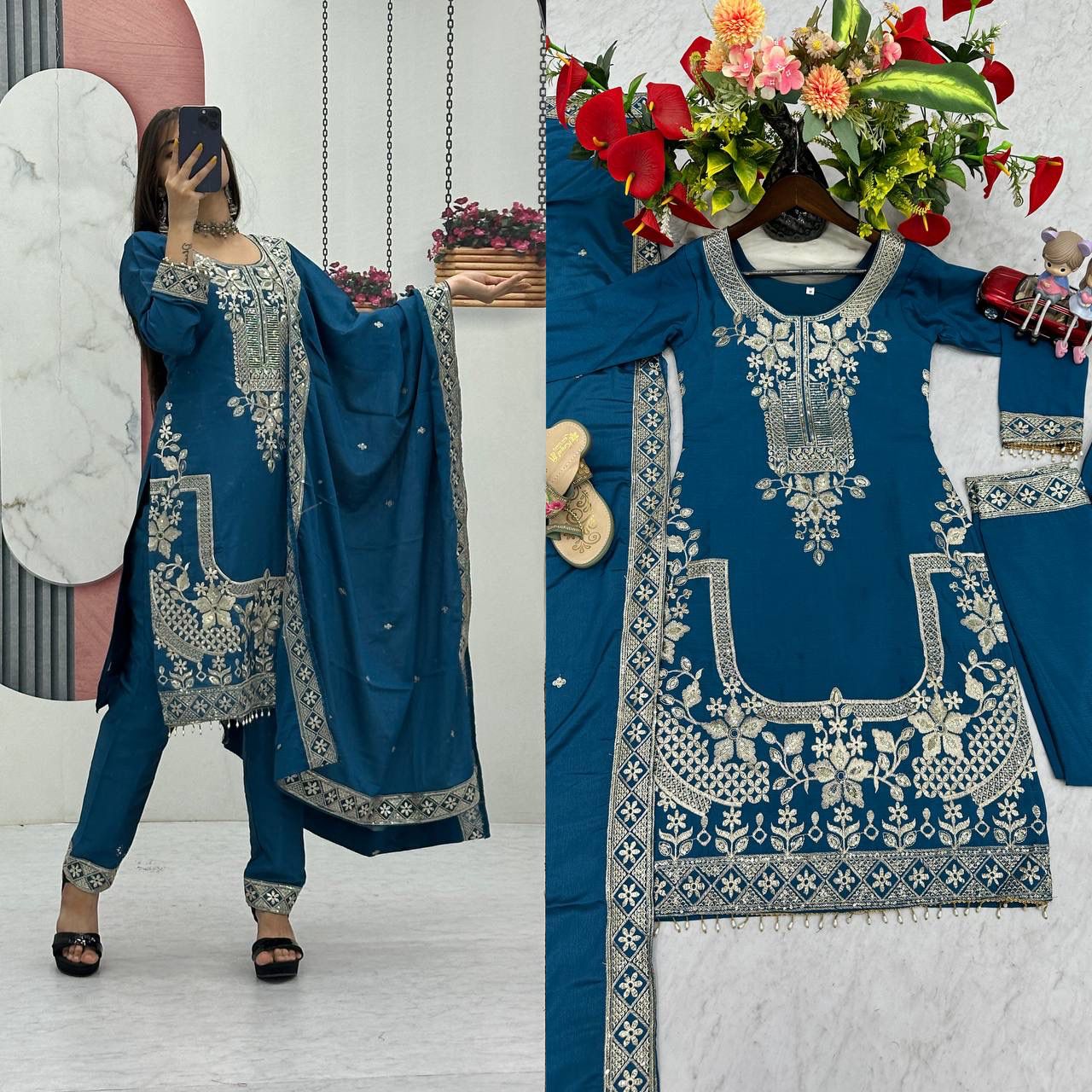 Designer Chinon Party Wear Suit Set