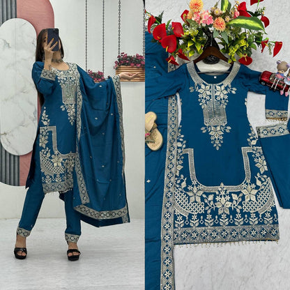 Designer Chinon Party Wear Suit Set