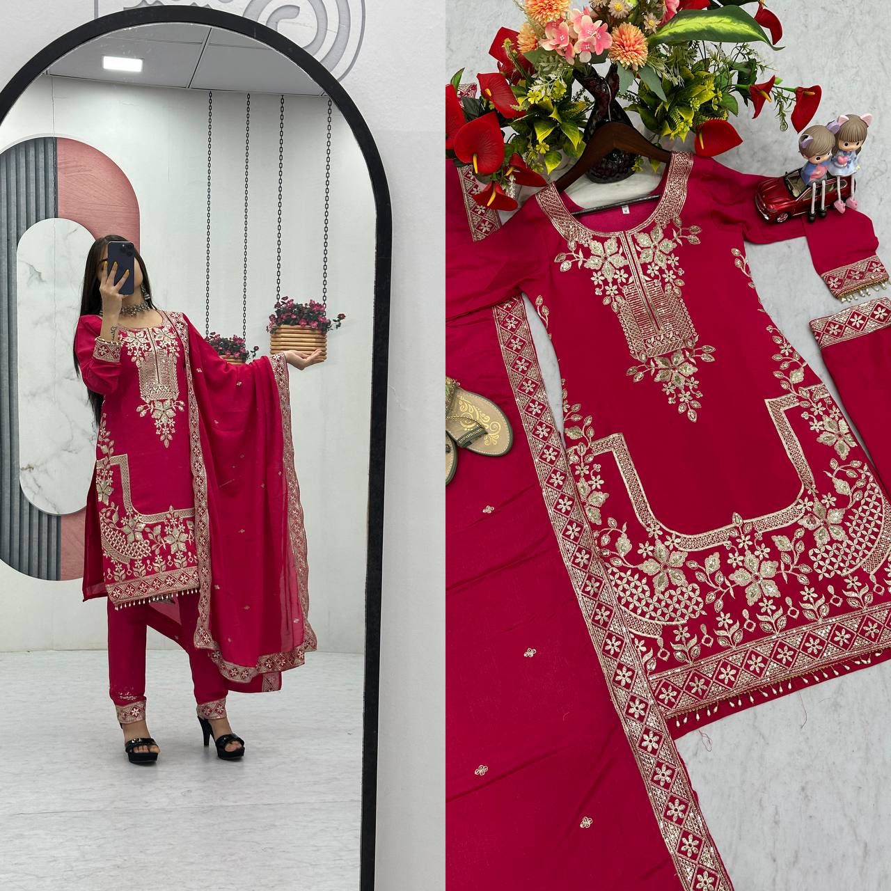 Designer Chinon Party Wear Suit Set