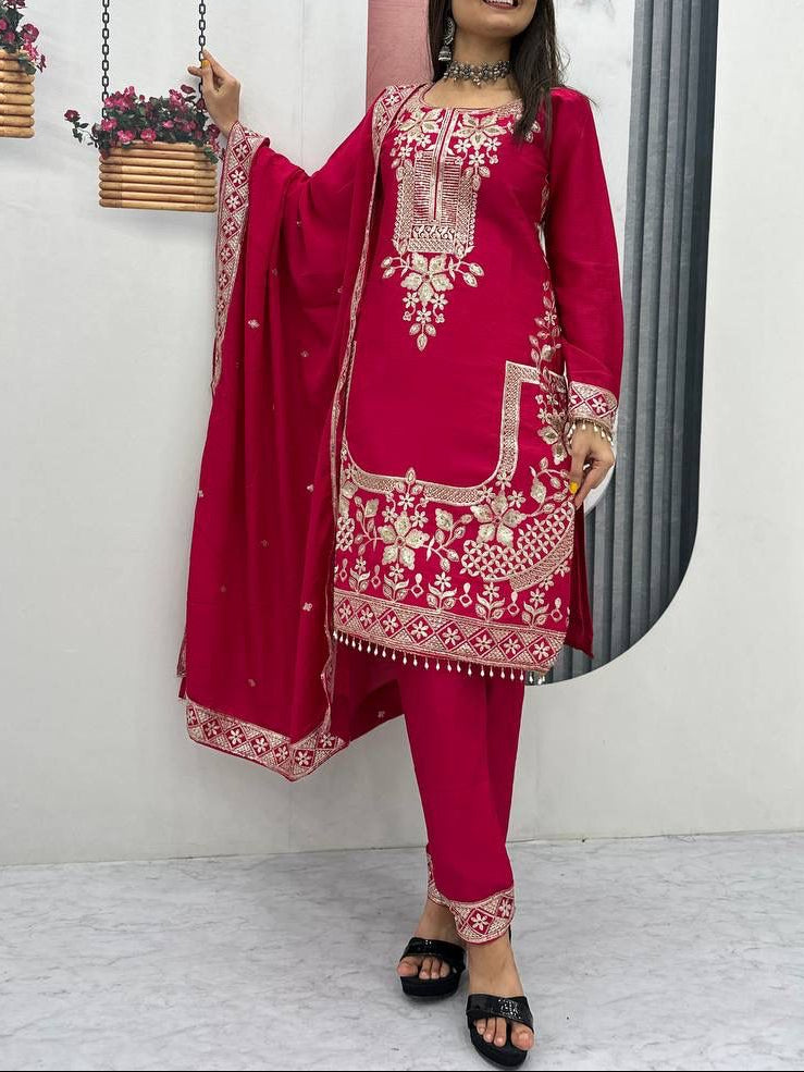 Designer Chinon Party Wear Suit Set