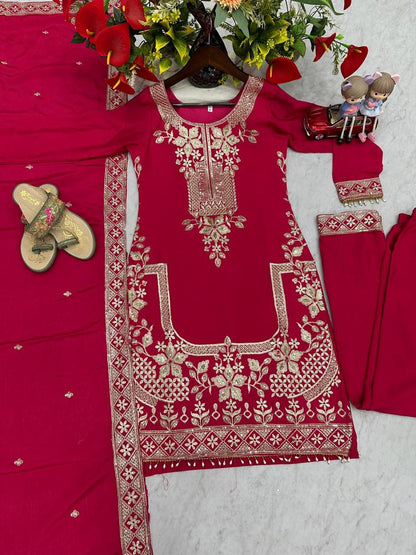 Designer Chinon Party Wear Suit Set
