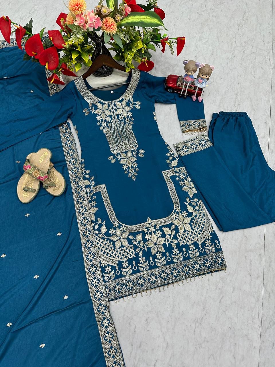Designer Chinon Party Wear Suit Set