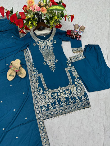 Designer Chinon Party Wear Suit Set